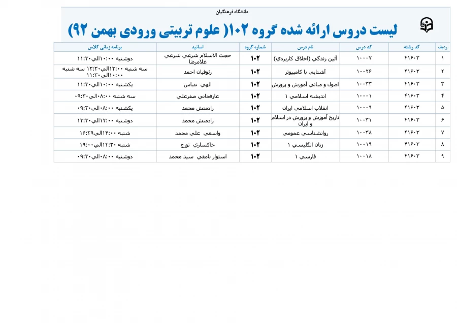 دروس گروه 102