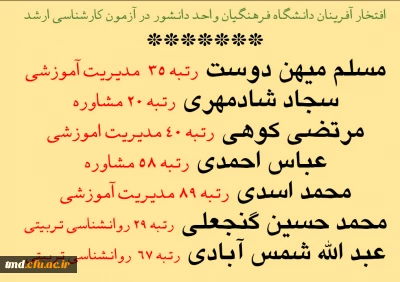 افتخار آفرینان دانشگاه فرهنگیان واحد دانشور در آزمون کارشناسی ارشد