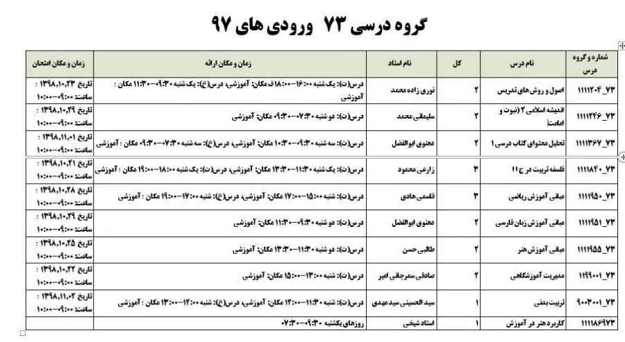 قابل توجه کلیه دانشجویان عزیز  ( برنامه و زمان بندی انتخاب واحد ) 9