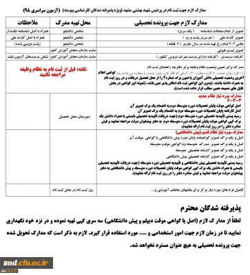 اطلاعیه شماره 3 ثبت نام و مدارک لازم جهت دانشجویان رشته آموزش ابتدائی  ( پذیرفته شدگان کنکور سراسری ) کارشناسی پیوسته  ( اصلاحیه و ویرایش جدید)
لطفا دقت نمایید. 