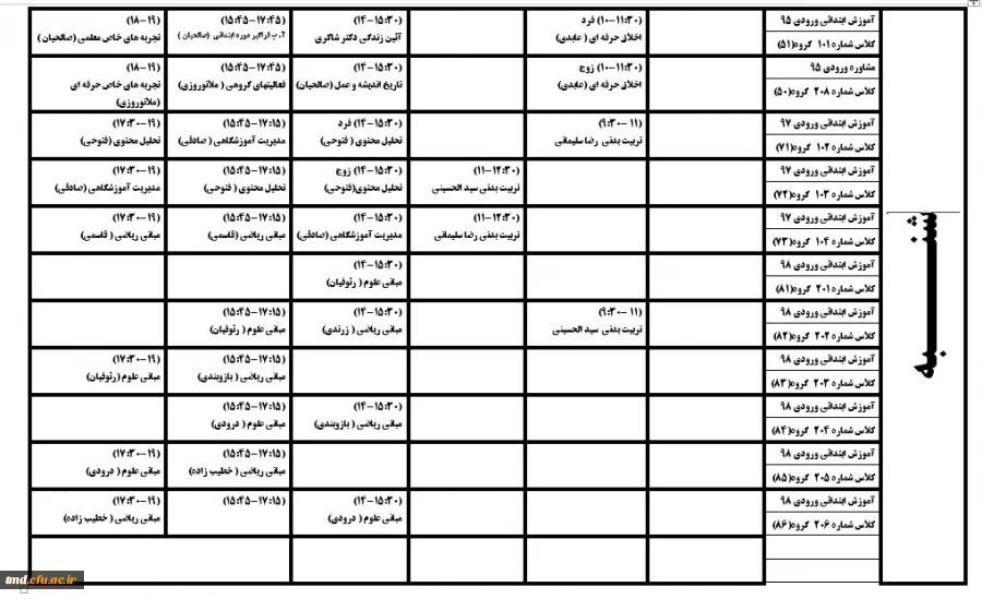 قابل توجه دانشجویان ورودی 98
برنامه درسی و گروههای کلاسی دانشجویان  10