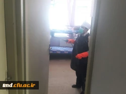 در راستای پیشگیری و مقابله با ویروس کرونا انجام شد : 
ضد عفونی و نظافت عمومی فضای سراهای دانشجویی ، کلاسها ، آشپزخانه و سالن های واحد دانشور  15