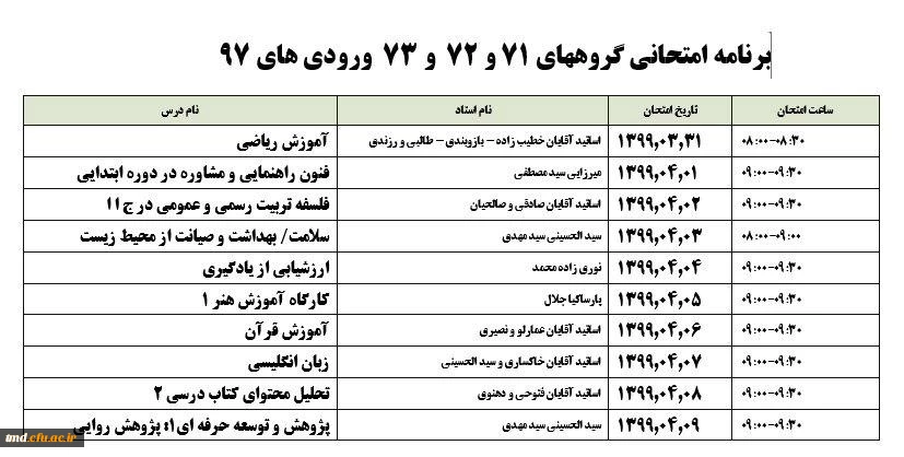 اطلاعیه مهم برگزاری امتحانات پایان ترم  5