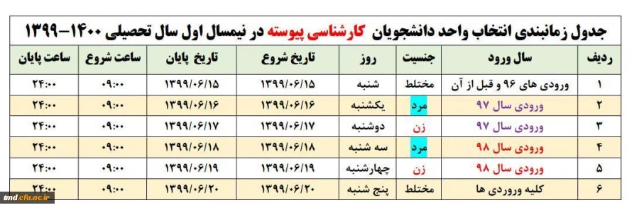 قابل توجه دانشجویان عزیز
زمان و نحوه انتخاب دروس ترم اول 99 16