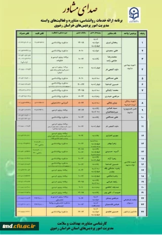 برنامه ارائه خدمات مشاوره ای دانشگاه فرهنگیان استان خراسان رضوی 