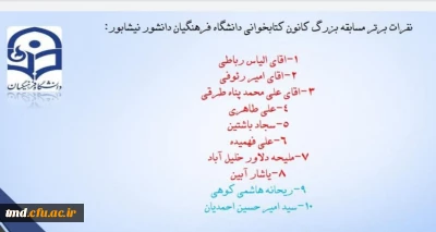 همزمان با گرامی داشت هفته کتاب و کتابخوانی برگزار شد. 
برگزاری مسابقه کتابخوانی ویژه دانشجویان واحد دانشور نیشابور 