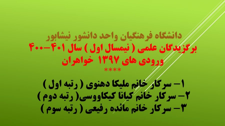 برگزیدگان علمی نیمسال اول دانشگاه فرهنگیان واحد دانشور نیشابور  6